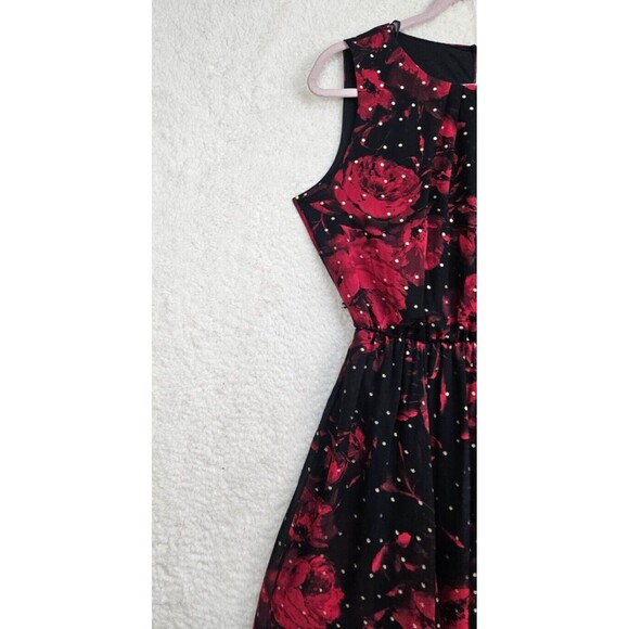 AlexaB Women Dress 10 Black Floral Print 100%Polyester Sleeveless Fit Flare Maxi - Picture 2 of 16